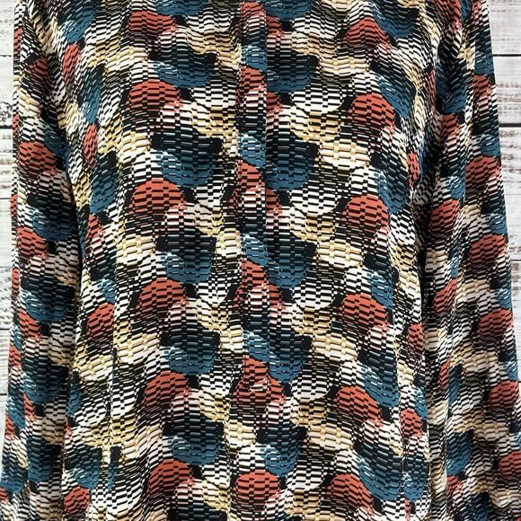 JM Collection Blouse Tunic sz XXL Blue Salmon Gold Circles Career Modest Church - Picture 5 of 9